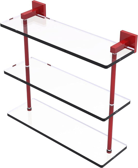 Allied Brass MT-5-16-FER Montero Collection 16 Inch Triple Tiered Glass Shelf, Fire Engine Red