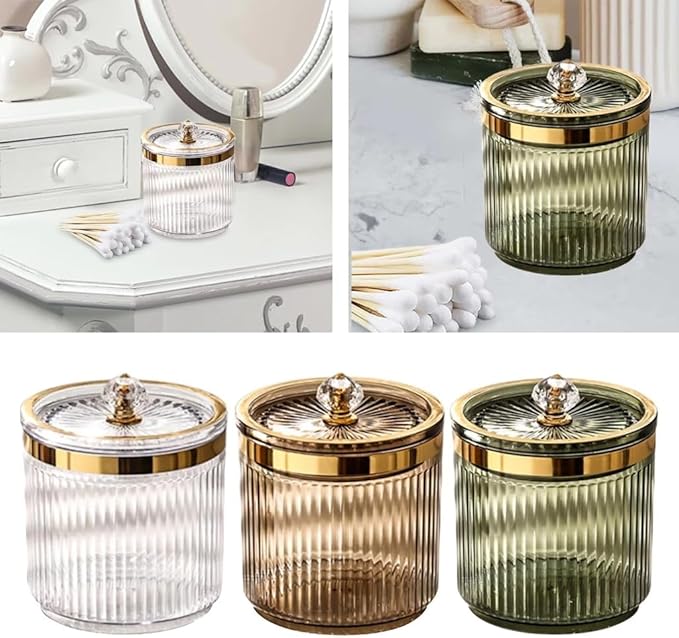 Bathroom Storage Jar for Cotton Balls Makeup Pads Accessories Holder with Protective Lid Toothpick