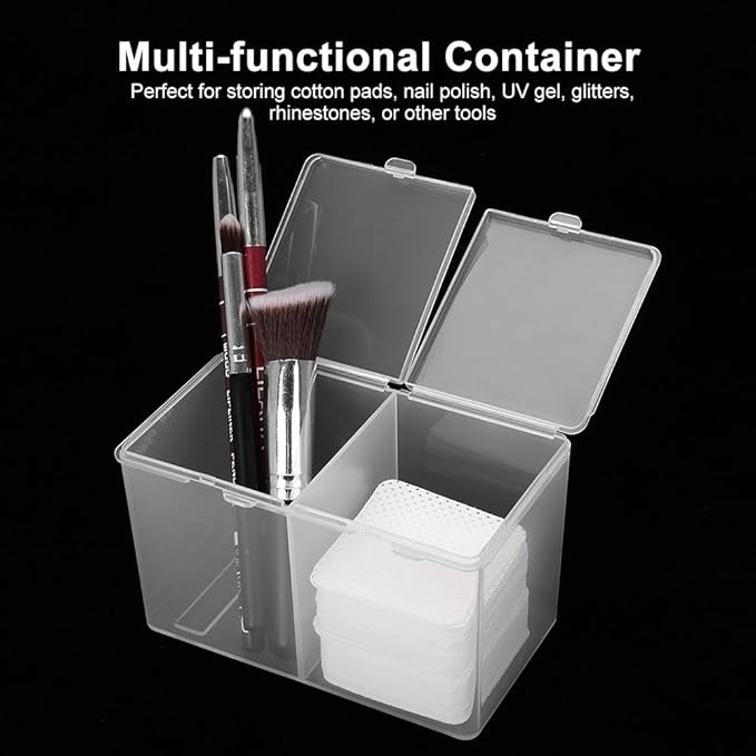 Sonew 2 Grids Storage Box, Multipurpose Cosmetic Organizer, Space Saving, Multifunction Transparent Storage Pads Swabs Container