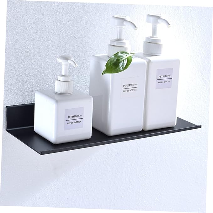 Holibanna Black Floating Bathroom Shelf Wall Mount Storage Rack Space-Saving Rustproof Aluminum Organizer for Cosmetics Perfume and Accessories Easy to Install