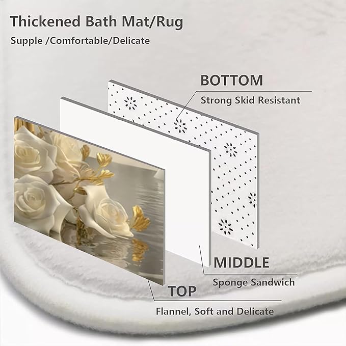 NBVKO 4Pcs Luxury Swan Rose Printed Shower Curtain Set with 12 Hooks Non-Slip Rugs,Toilet Lid Cover and Bath Mat, Stylish Bathroom Decor for Hotel & Home Bathroom