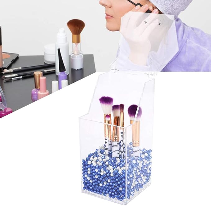 Brrnoo Acrylic Makeup Brush Holder with Lid, & Modern & Sleek, Transparent, Makeup Storage Box, Nail Brush Storage for DIY Nail Art & Salon