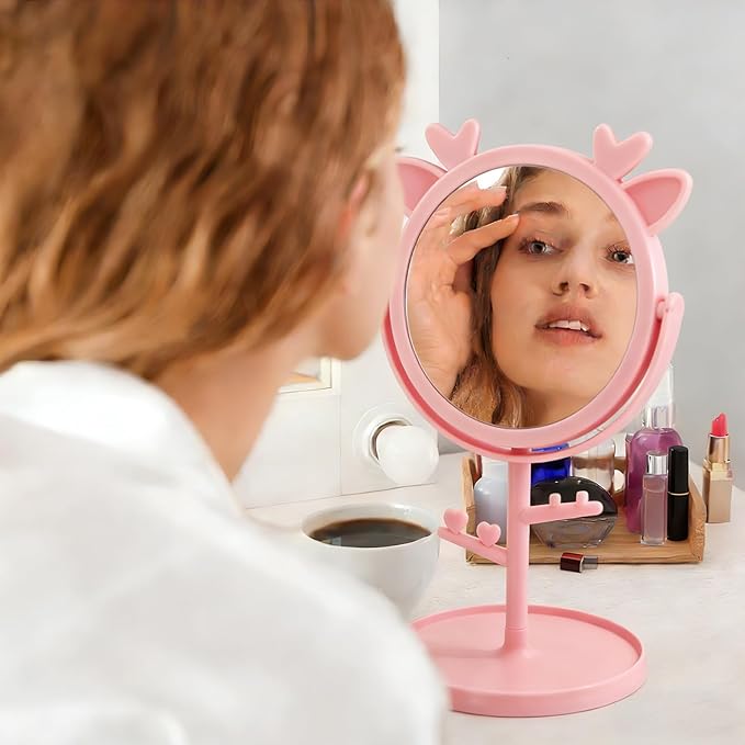 8 Pcs Spa Party Mirror with Deer Ear Decoration Sleepover Party Supplies for Girls Slumber Parties Supplies Mirror Bulk for Sleepover Slumber Birthday Pink Favors Gift (Pink)