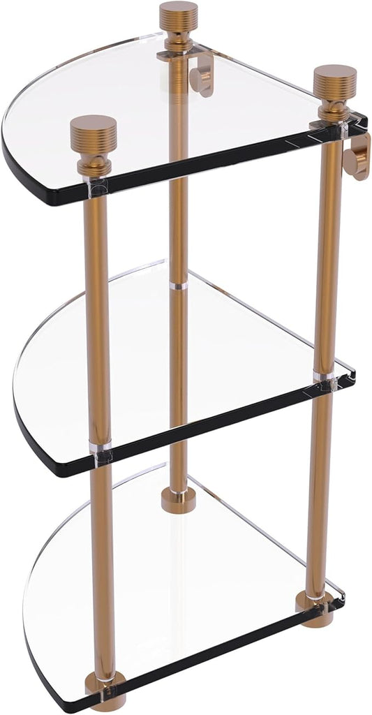 Allied Brass FT-6-BBR Foxtrot Collection Three Tier Corner Glass Shelf, Brushed Bronze