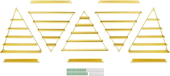 Wall-Mounted Nail Polish Rack, Set of 10 Triangular Gold Nail Polish Shelf 5-Tier Lipstick Perfume Cosmetic Display Shelf for Home Spa Nail Salon Shop