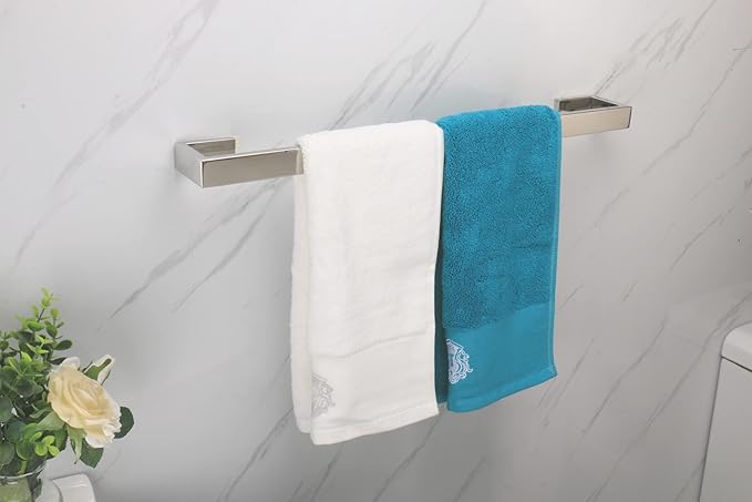 TocTen Bath Towel Rack - Square Base Thicken SUS304 Stainless Steel Towel Bar for Bathroom, Bathroom Bar Accessories Towel Rod Heavy Duty Wall Mounted Towel Holder (Polish Chrome, 24 Inch)