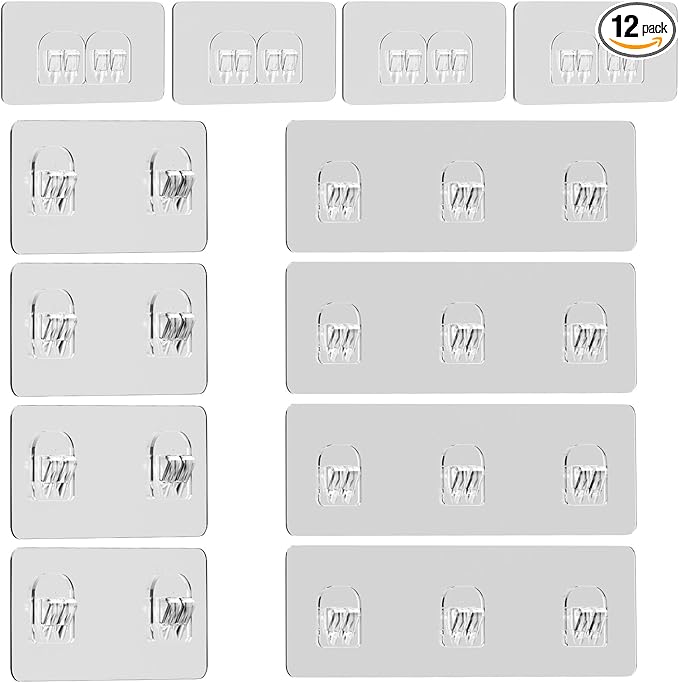 Lsnisni 12 Pack Shower Caddy Adhesive Replacement, Shower Adhesive Strips, Strong Adhesive Hooks, Waterproof Sticker, No Drilling, for Bathroom Shelf and Kitchen Racks