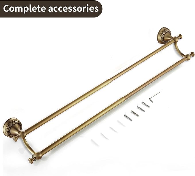 Leyden Brass Double Towel Bar,Adjustable Towel Rack Holder Antique Bathroom Accessories Wall Mount Vintage