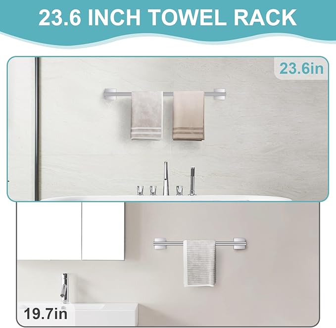10 Pieces Brushed Nickel Towel Bar Set, Double Dase Toilet Paper Holder Bathroom Hardware Set, 23.6 Inch Stainless Steel Towel Rack for Bathroom Wall Mounted