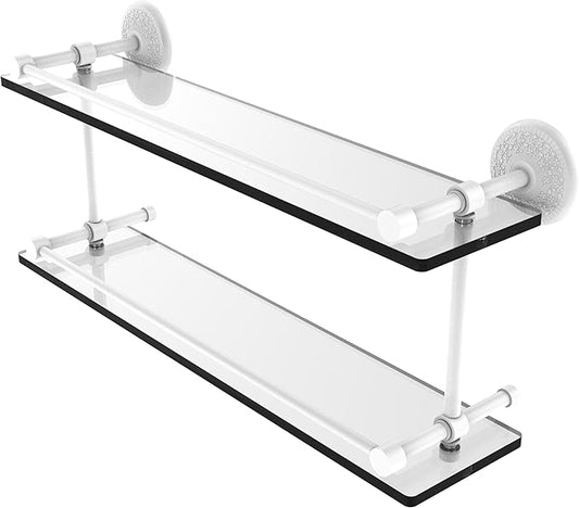 Allied Brass MC-2/22-GAL-WHM Monte Carlo 22 Inch Double Glass Gallery Rail Shelf, Matte White