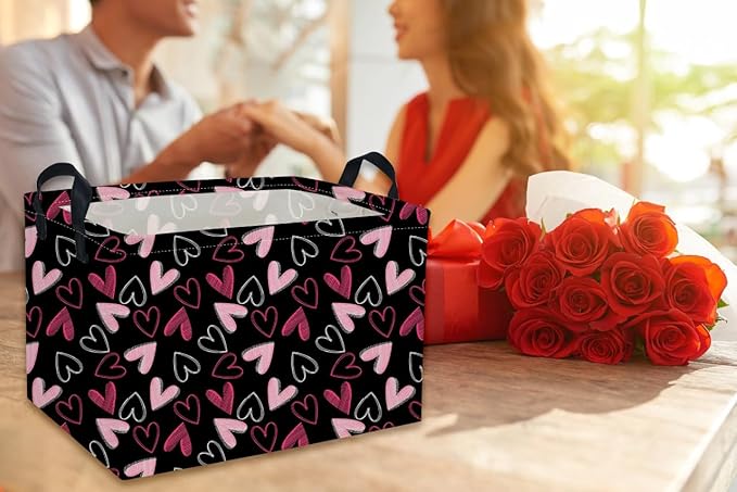 Rectangular Kids Basket,Heart Basket,Kids Storage Bin Baby Toy Organizer Box Love Room Decor(Black heart )