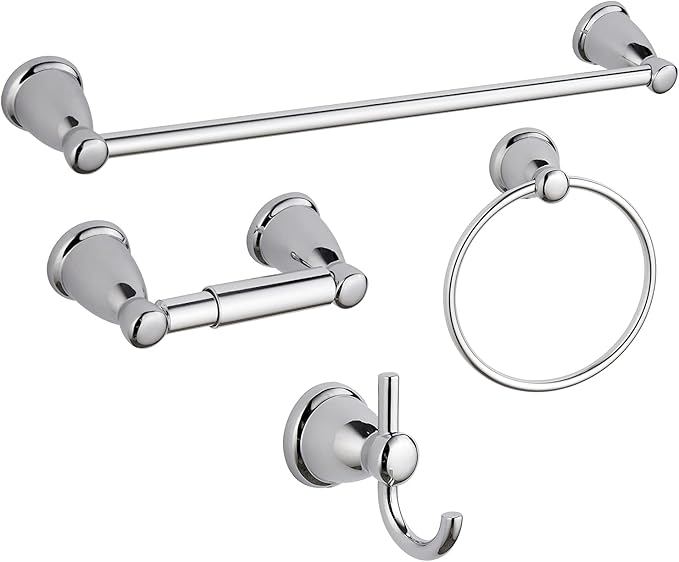 BGL 4-Piece Bathroom Accessory Set Chrome Bathroom Hardware Set 24 Inches Adjustable Towel Bar Towel Ring Paper Holder Robe Hook