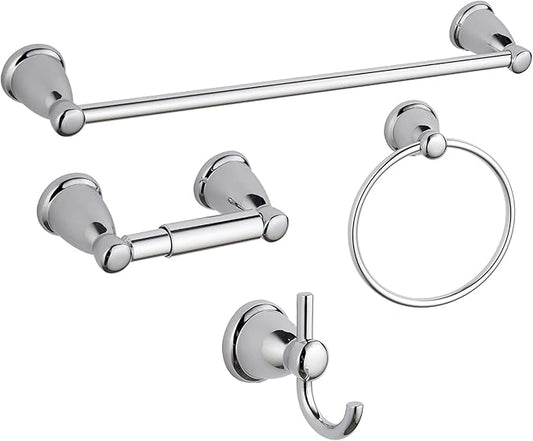 BGL 4-Piece Bathroom Accessory Set Chrome Bathroom Hardware Set 24 Inches Adjustable Towel Bar Towel Ring Paper Holder Robe Hook