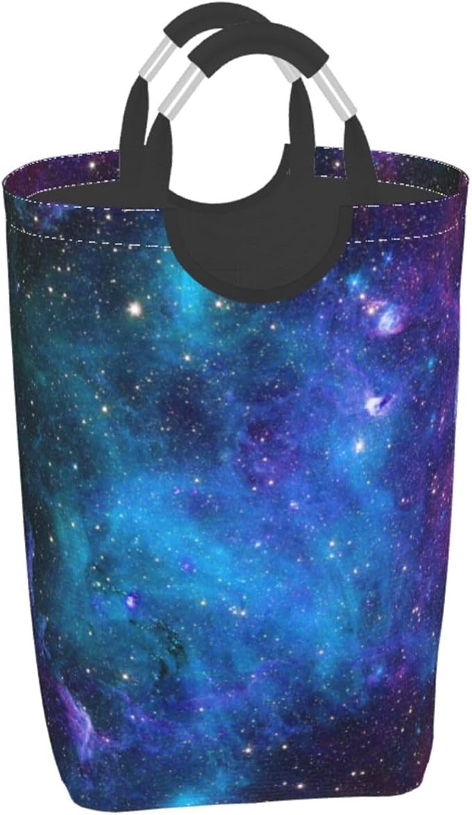Blue Sky Laundry Basket Starry Sky Foldable Laundry Hamper Blue Galaxy Collapsible Laundry Baskets with Handles Clothes Hamper Laundry Tote Bag for Dorm Family Storage Bin 50L