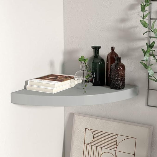 Floating Corner Shelf 13.8"x13.8"x1.5" Gray Honeycomb MDF with Metal Bracket, Invisible Mounting System for Bathroom, Living Room, Bedroom, Wall Decor Storage Organizer