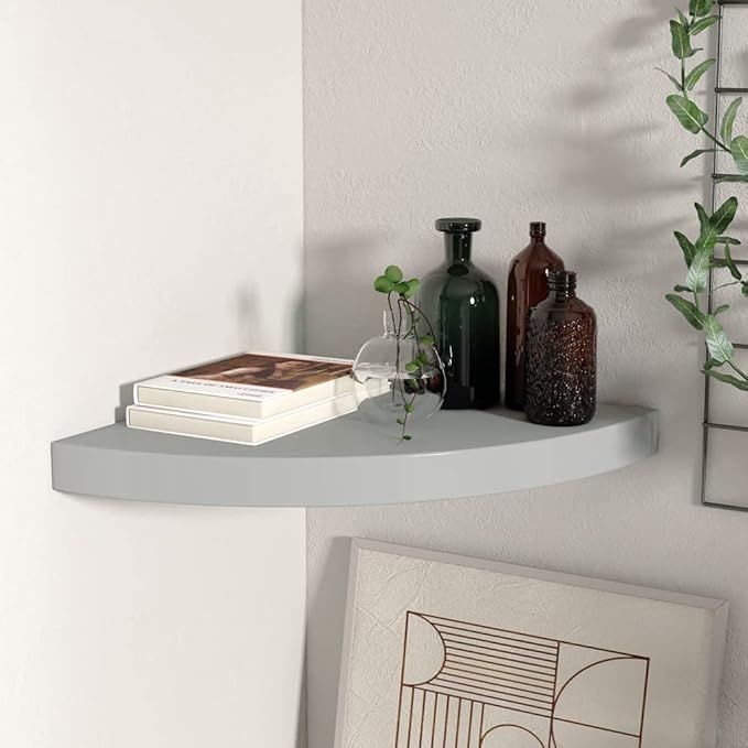 Floating Corner Shelf 13.8x13.8 Inch Gray Honeycomb MDF Wall Mounted Storage Shelves with Invisible Bracket for Living Room Bedroom Bathroom