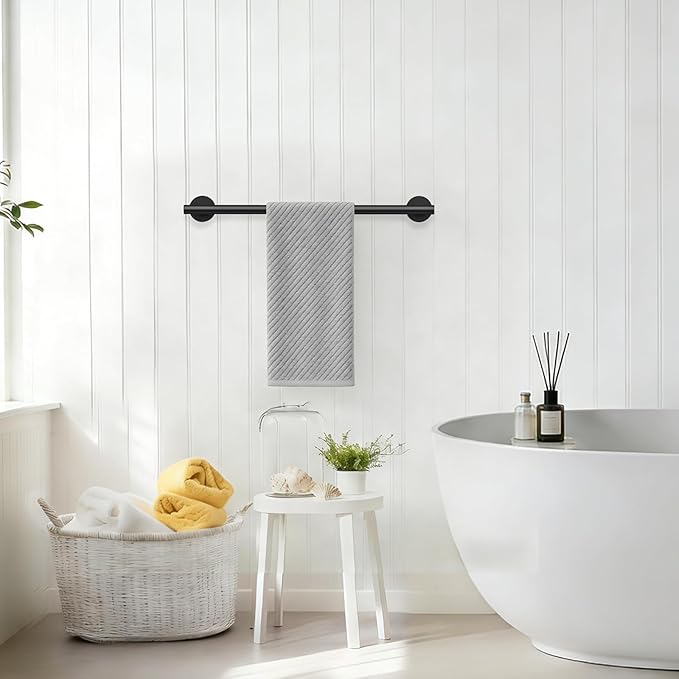 Matte Black Towel Bar, 18 Inch Towel Rack for Bathroom Wall-Mounted, SUS304 Stainless Steel, Total Length 20 Inch
