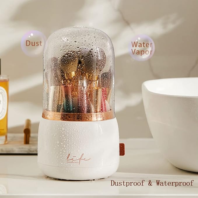 Pink Makeup Brush Holder Organizer with Lid 360 Rotating [2023 New] Clear Cosmetic Brush Organizer for Vanity Desktop Bathroom Countertop (Pink)
