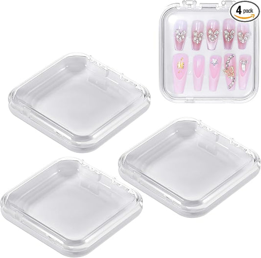 4PCS Press on Nail Storage Box Container with 30PCS Adhesive Double Sided Tape for Fake Nails Storage Case, False Nail Container Artificial False Nails Box Organizer for Business Art Salon