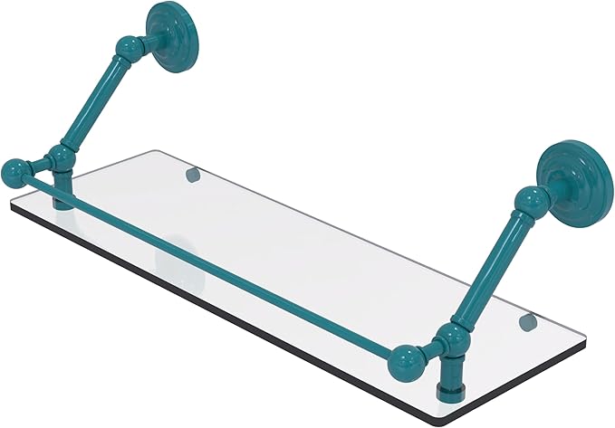 Allied Brass PQN-1-24-GAL-GLT Prestige Que New 24 Inch Floating Glass Shelf with Gallery Rail, Glokzin Teal