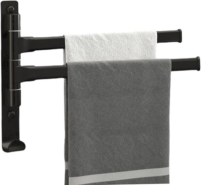 2-5 Arms Swivel Towel Rack Bath Towel Holder with Hook Swing Arm Towel Rack Wall Mount for Bathroom Kitchen-Black 2Arm