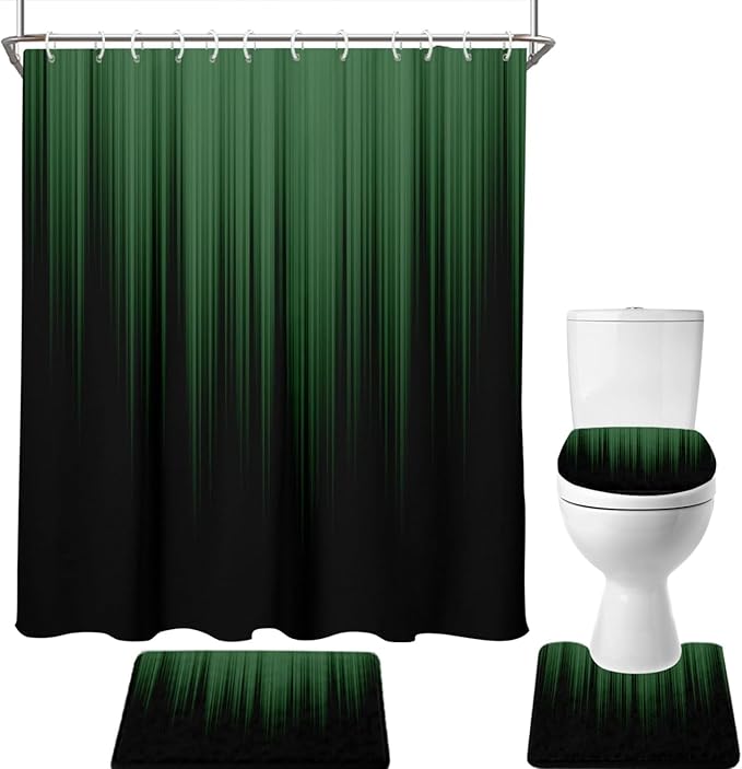 AAtter 4 Piece Green and Black Shower Curtain Get Naked Ombre Men Gothic Cool Art 60Wx72L Curtains Decor with Non-Slip Rugs, Toilet Lid Cover and Bath Mat Bathroom Accessories Home Bathtub Set, Modern