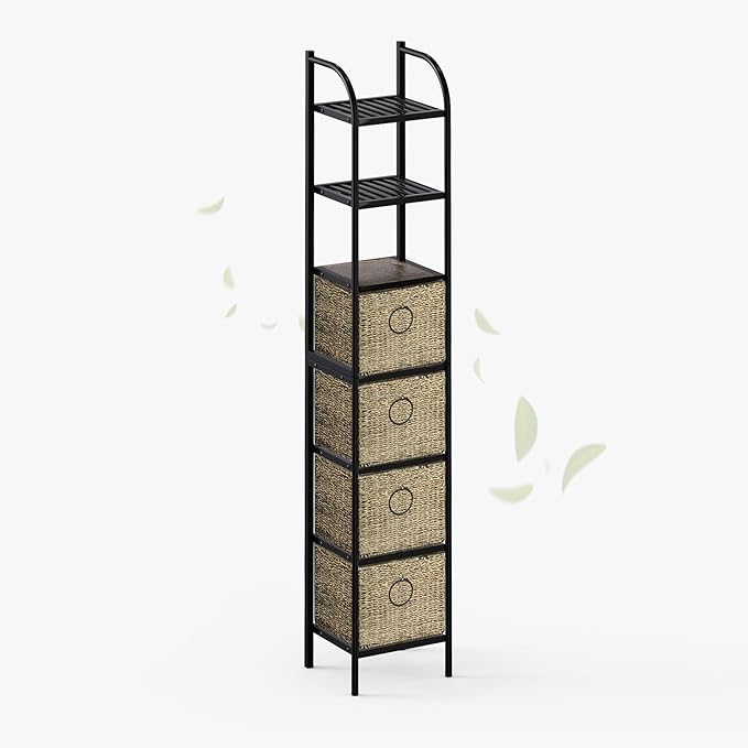 Zhongma Bathroom Storage Tower, 7-Tier Narrow Bookcase w/Baskets, Multifunctional Corner Shelving Unit for Living Room Bedroom