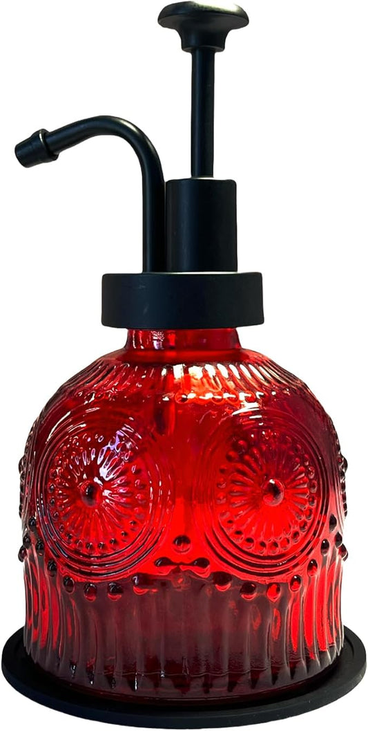 Vintage Soap Dispenser for Bathroom,Glass Kitchen Soap Dispenser with Pump,Farmhouse Antique,Cute Small Rustic Decor (Red)