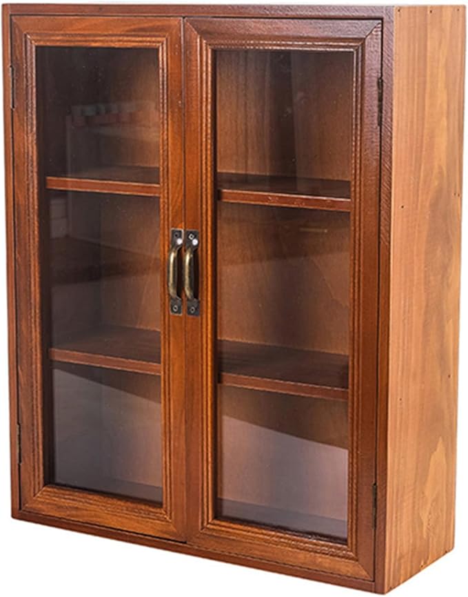 Vintage Countertop Cabinet14.5"x5.2"x18"Medicine Cabinet,Display Case with Organic Glass Door,Kitchen Cabinets with Drawers,Spice Cabinet,Apothecary Cabinet,Organization and Storage (Brown)