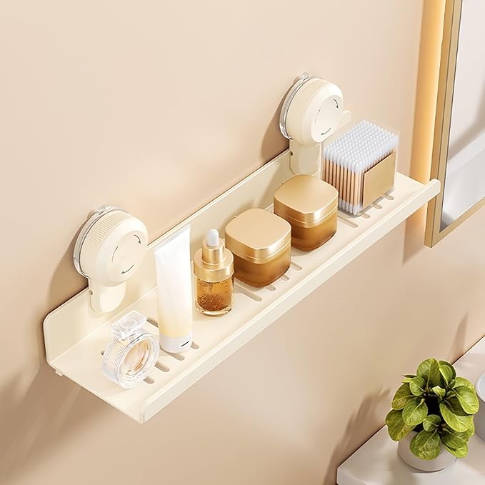 Minimalist Style Bathroom Shelves, Suction Cup Storage Rack with Drainage Design, High Load Capacity(30cm/11.8in)