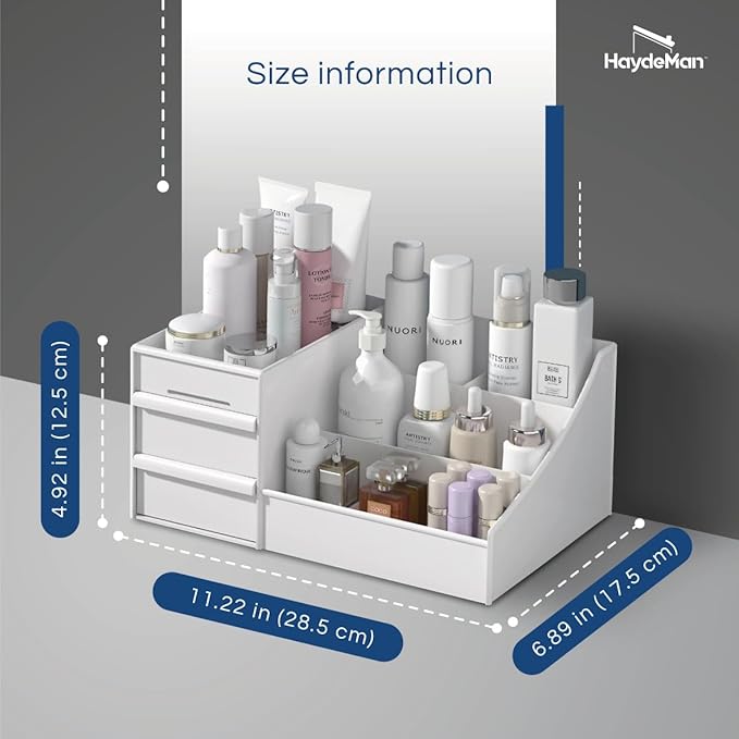 Makeup Organizer Countertop - Bathroom Countertop Organizer for Makeup, Skin Care, Jewelry, Brushes, Lipsticks, etc - Plastic Drawer Storage Container that works as Vanity Organizer (White)
