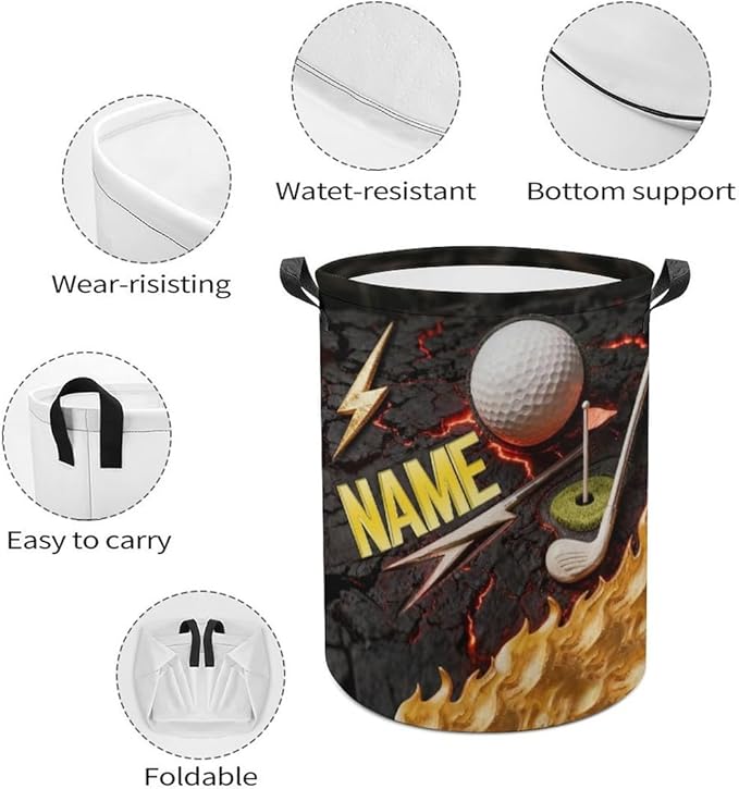 Personalized Golf Ball Laundry Hamper Custom Name Funny Dirty Clothes Laundry Basket Portable Storage Basket For Home Bathroom Family Golf Lovers Xmas Birthday (style 10)