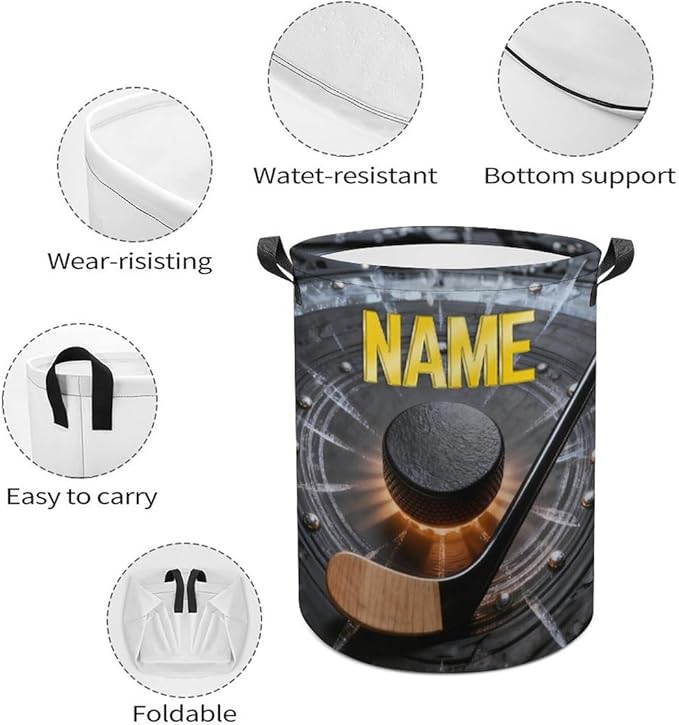 Personalized Ice Hockey Laundry Hamper Custom Name Funny Dirty Clothes Laundry Basket Portable Storage Basket For Home Bathroom Family Hockey Lovers Xmas Birthday (style 19)