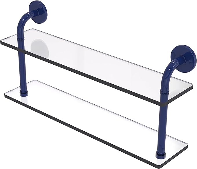 Allied Brass RM-2-22-MBL Remi Collection 22 Inch Two Tiered Glass Shelf, Mediterranean Blue