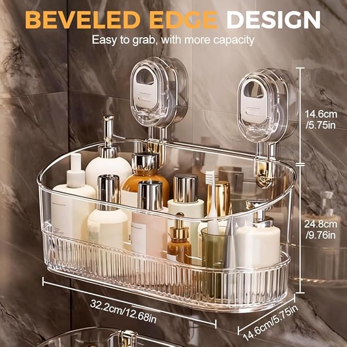2026 New No-Drill Bathroom Suction Storage Box, Suction Cup Shelf, Multi Functional Wall-Mounted Organizer for Home Bathroom
