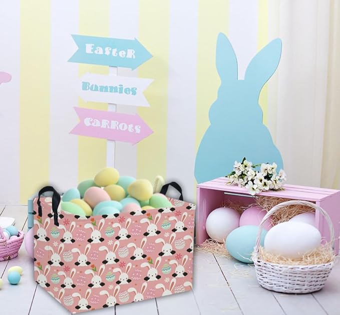 Easter Basket for Kids Gift Bunny Easter Basket Empty Baby Easter Basket for Boys and Girls Rectangular Toy Storage Basket Organizer Bin Box Cute Easter Egg Room Decor for Home