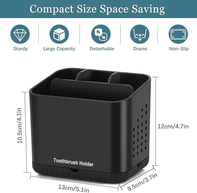PARKMANI Black Toothbrush Holders for Bathrooms, Kids Electric Toothbrush and Toothpaste Holder, 4 Slots Tooth Brush Holder for Bathroom Countertop Organizer (Black)