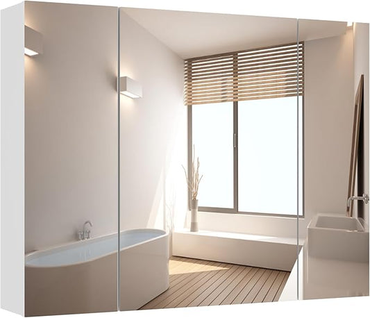 DICTAC Bathroom Medicine Cabinet with Mirrors 31.5x23.62 Inch Storage Cabinet with Mirror Wall Mounted Bathroom Mirror with Adjustable Storage Shelves and 3 Doors Mirror Medicine Cabinets for bathroom