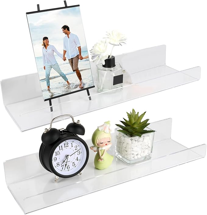 2Pcs Floating Wall Shelves Bathroom Shelf Single Layer Space Saving Organizers Clear U Shape Display Shelf Bookshelf Space Saving Organizers
