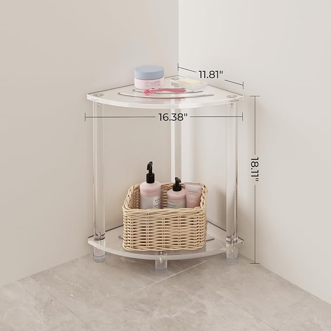 Sumerflos Acrylic Corner Shower Stool for Inside Shower, Clear Small Shower Bench for Shaving Legs Seating Waterproof Heavy Duty Assemble Modern (Clear, 11.81" D x 11.81" W x 18.11" H)
