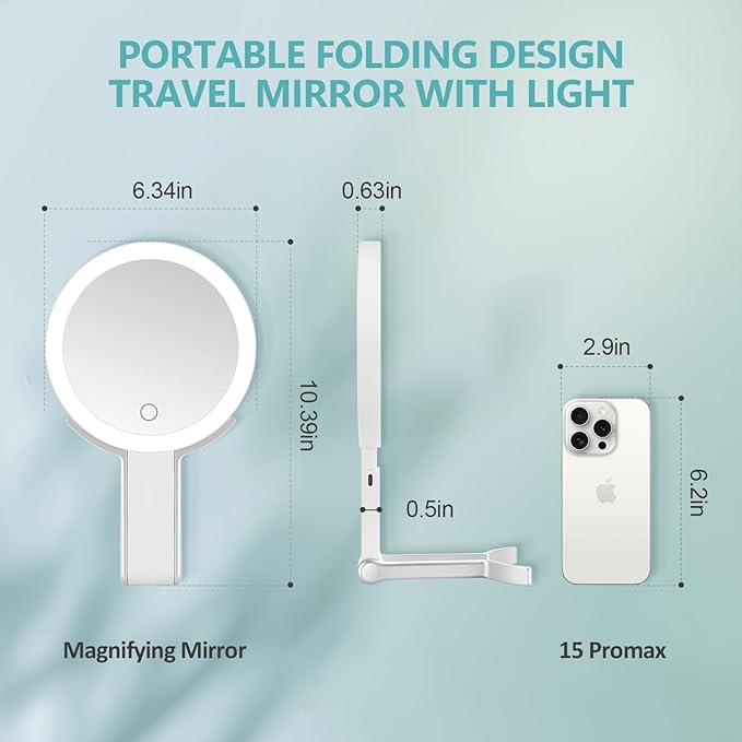 MIYADIVA Magnifying Mirror with Light, 20X Magnifying Makeup Mirror with Handheld,Travel Mirror with Lights and Magnification,3 Colors Desktop Mirror and Wall Mirror,Vanity Mirror with Lights 6 Inches