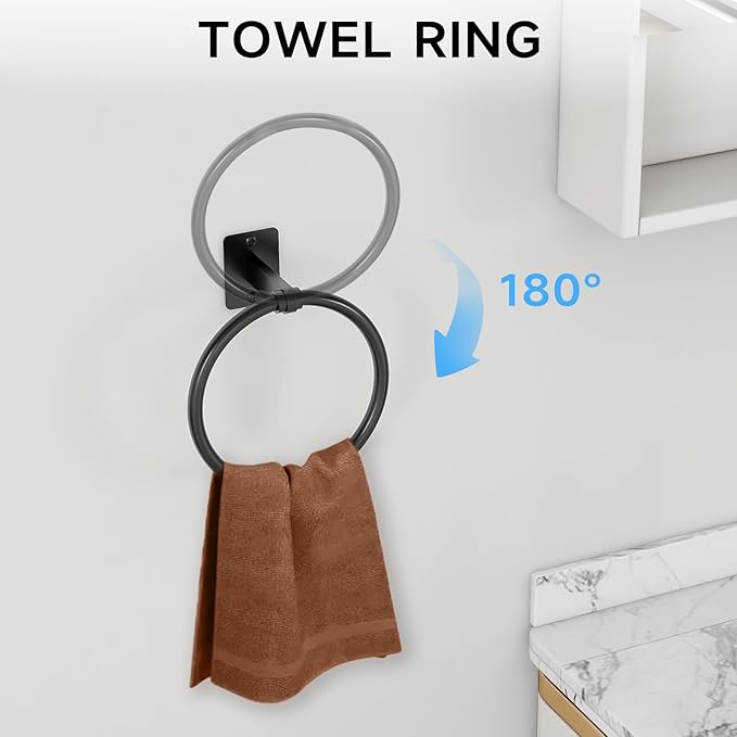 Matte Black Bathroom Accessories Set, KLJKPA 4 Pieces Bathroom Hardware Set, 24 inch Towel Bar, Towel Racks for Bathroom, Robe Towel Hooks, Toilet Paper Holder Wall Mounted