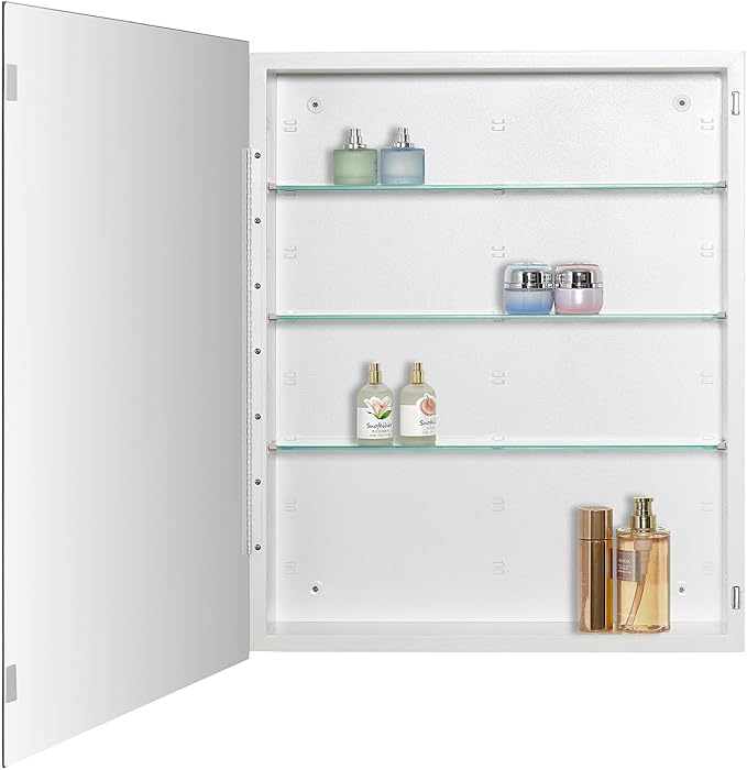 IDYLLOR Bathroom Medicine Cabinet with Beveled Edge Mirrored Door 24 x 30 inch, Recessed or Surface Mount, with Adjustable Glass Shelves