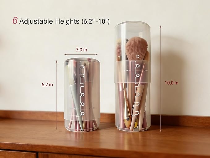 Retractable Travel Makeup Brush Holder, Clear Plastic Brush Cup with Lid, Portable Brushes Organizer for Makeup Artists | Vanity, Multi-Purpose Pen Pencil Container & Straw Holder, 3pcs