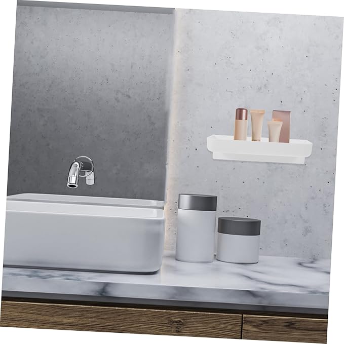 ULTECHNOVO 2-Piece Wall-Mounted Storage Rack Nail-Free Bathroom and Kitchen Organizer White Plastic Sundries Shelf for Easy Installation and Space-Saving