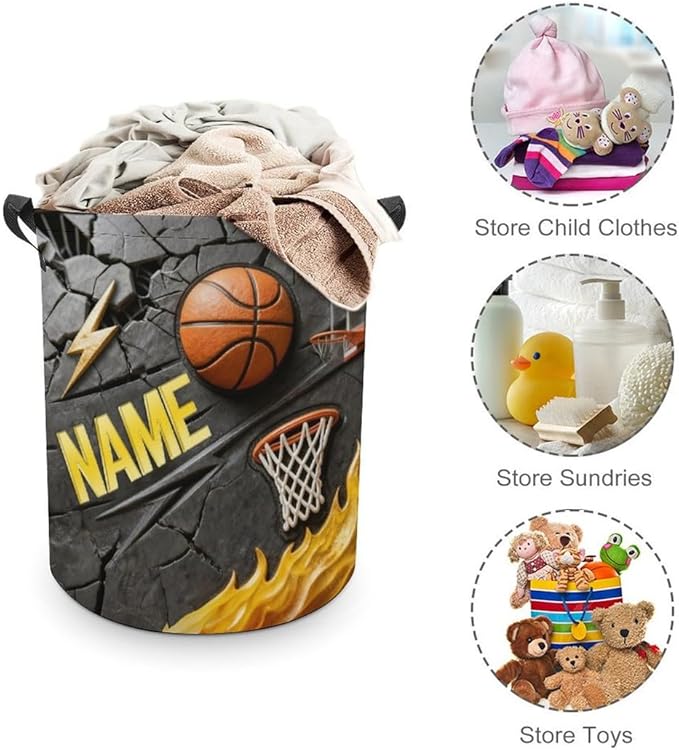 Personalized Basketball Laundry Hamper Custom Name Funny Dirty Clothes Laundry Basket Portable Storage Basket For Home Bathroom Family Basketball Lovers Xmas Birthday (style 14)