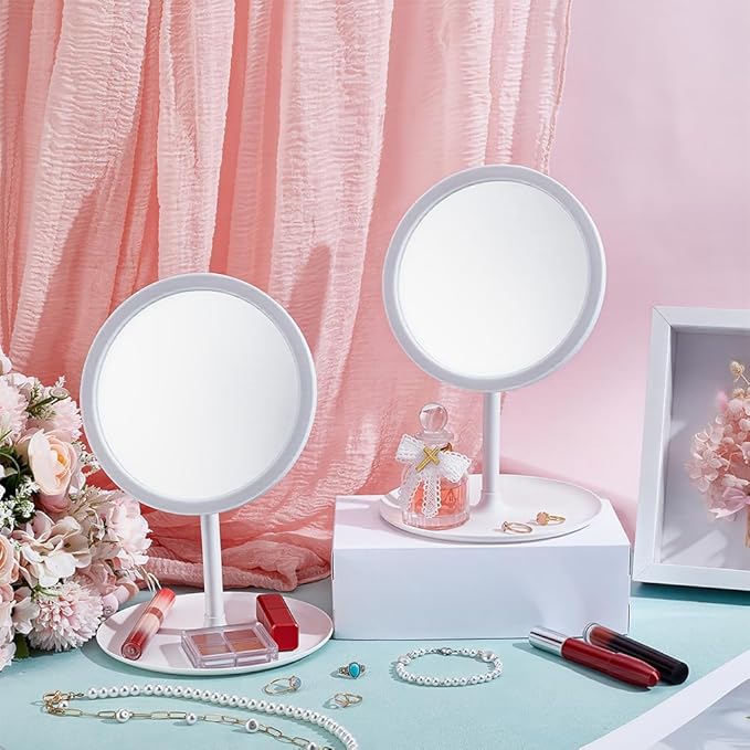10Pcs Makeup Mirror, Spa Party Mirror Travel Makeup Desk Mirrors with Cosmetic Tray Sleepover Accessories Spa Day Supplies for Slumber Birthday Party Favors Tabletop Bathroom, White