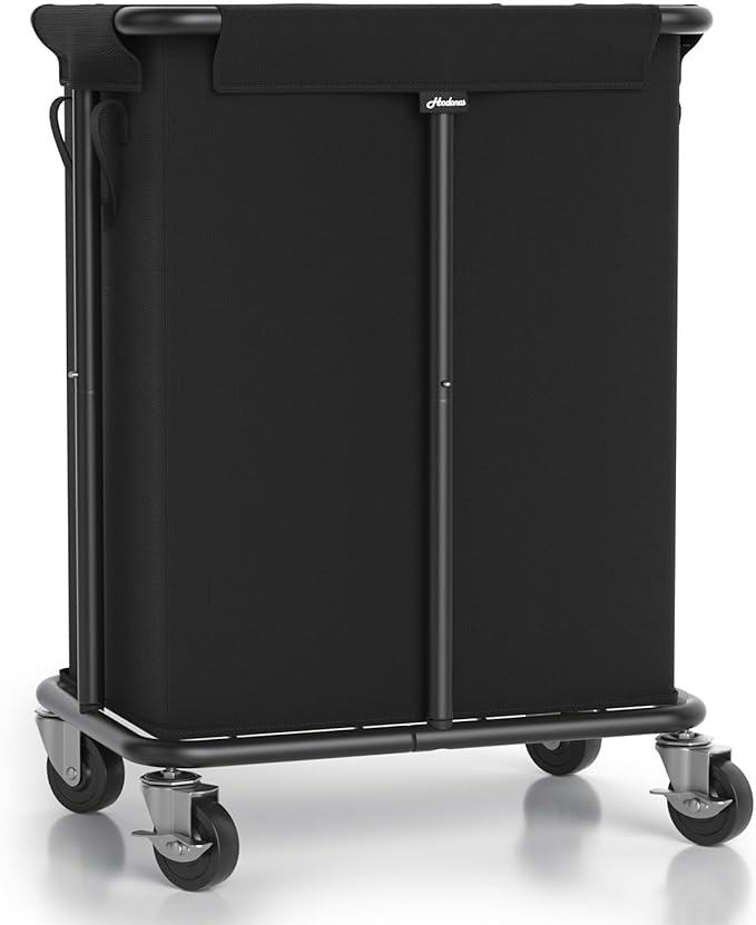 Hodonas Laundry Basket with Wheels, Rolling Laundry Hamper, 46 Gallons (170L), Removable and Machine Washable Liner, Steel Frame, Large Laundry Cart for Laundry Room, Bedroom, Bathroom, Dorm - Black