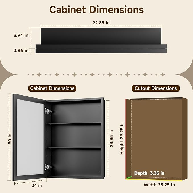 24" x 30” Silver Medicine Cabinets for Bathroom with Mirror, Aluminum Alloy Framed Mirror＆Tempered Glass Design, Recessed or Surface Wall-Mounted Metal Bathroom Vanity Mirror with Storage Cabinet