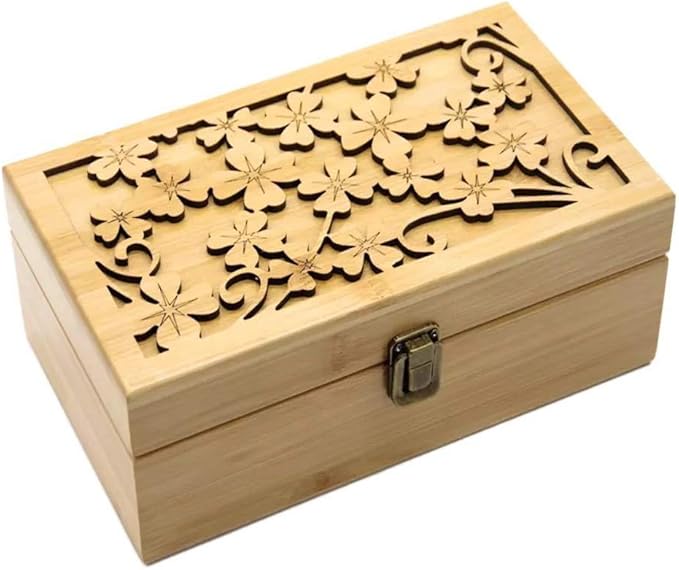 Pure Vie Bamboo Essential Oil Storage Box Travel Organizer Case with Bottle Cap Label - Aromatherapy Nail Polish Fragrance Container, Holds 24 Bottle for 5-30ml - Keep Scented Oil Safe & Space Saver